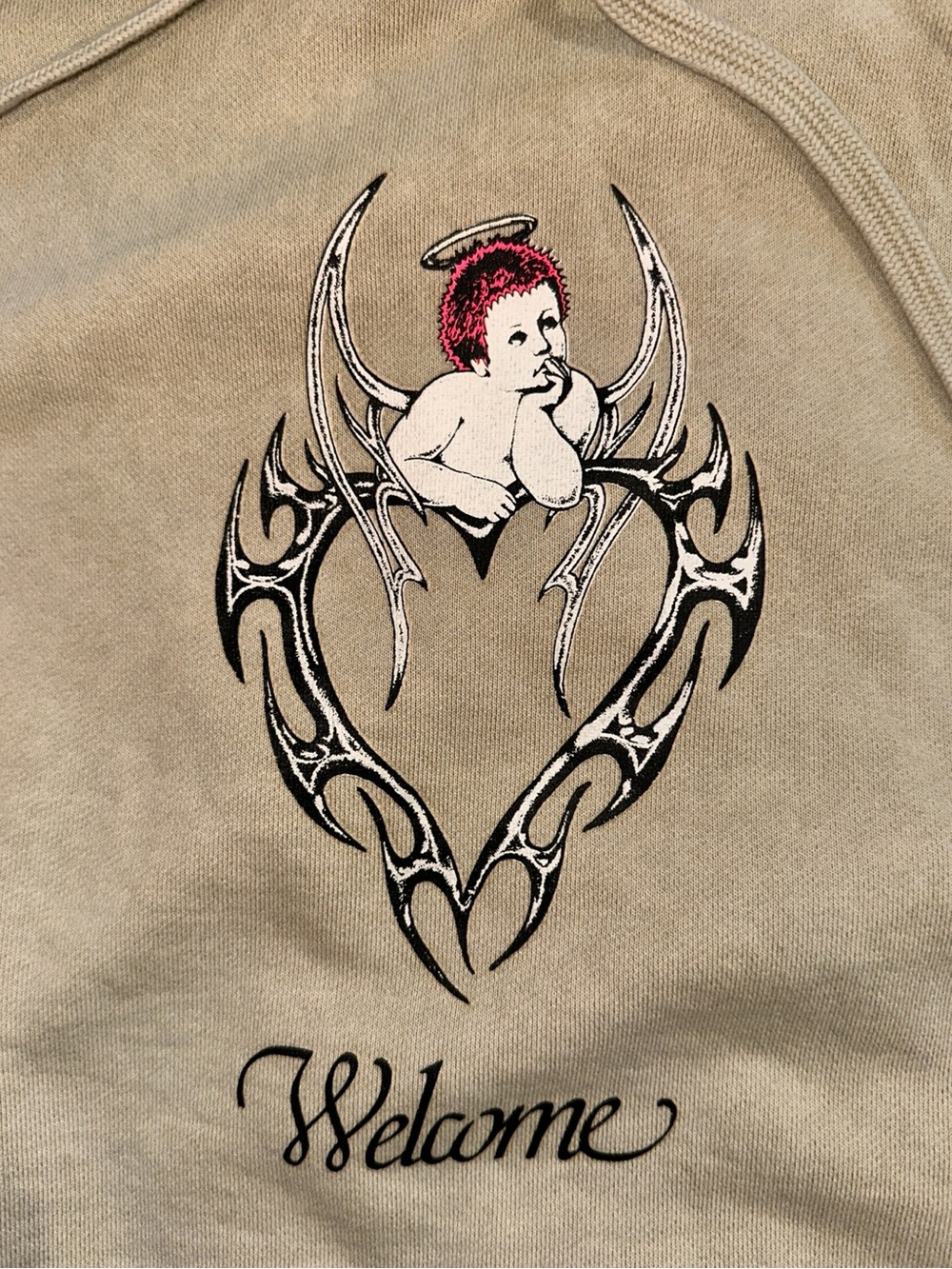 Men’s Medium Welcome Halo Beige Skateboard Skater Hoodie